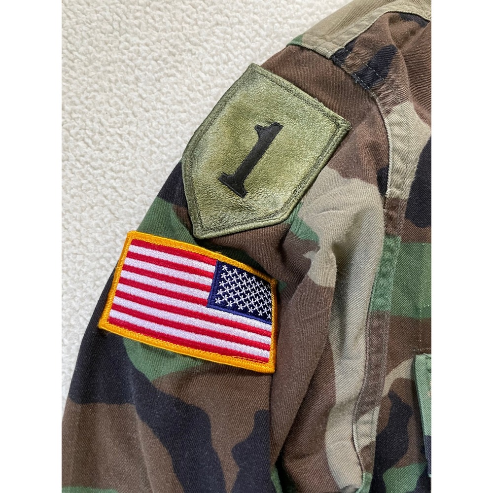 US Army Mens Medium Long BDU Jacket Camo Woodland 1st Infantry Division Patches - Picture 4 of 16